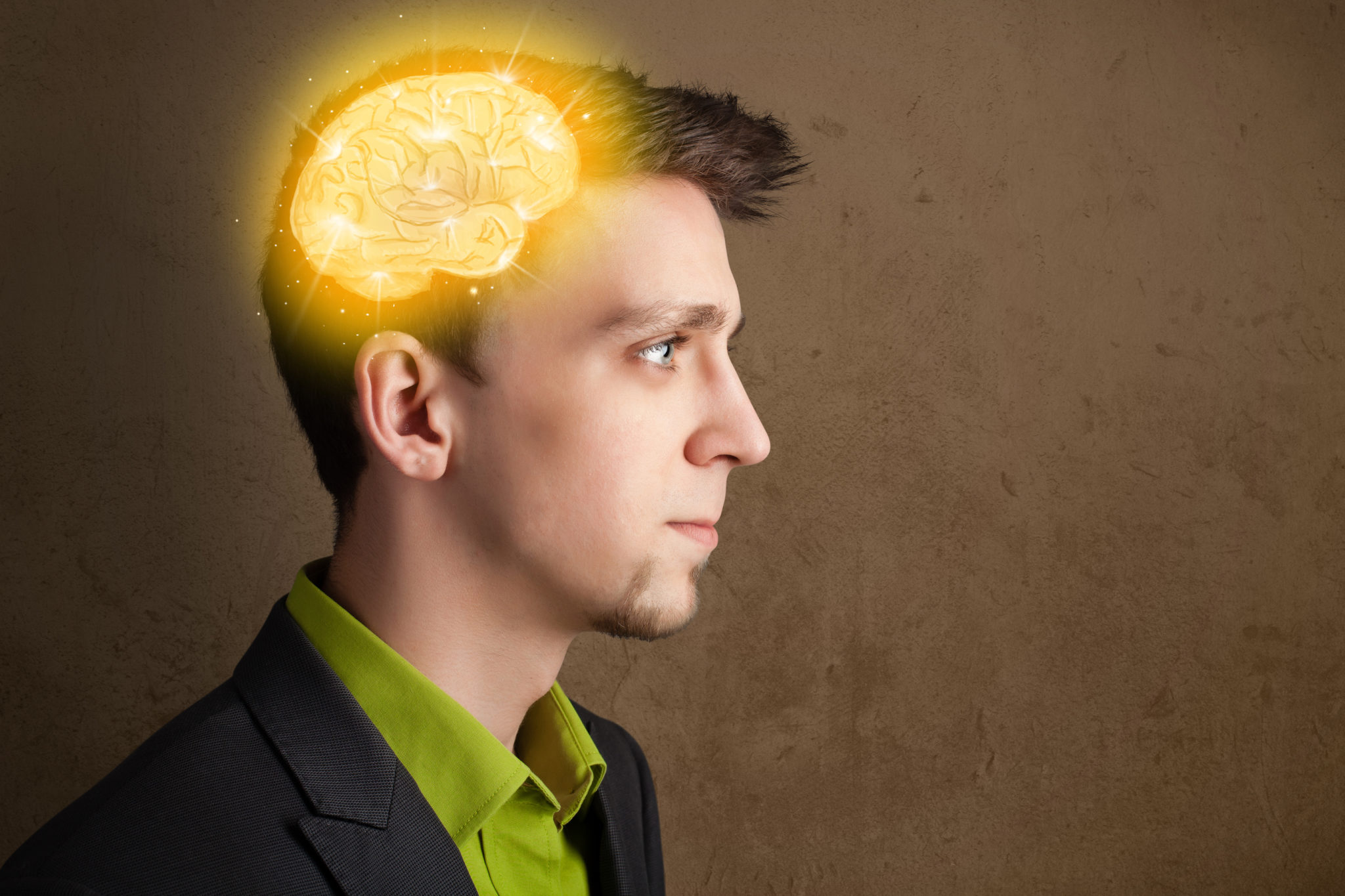 Man with part of brain lit up