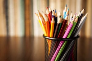deak of colored pencils
