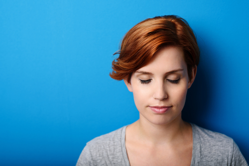 woman with blue background