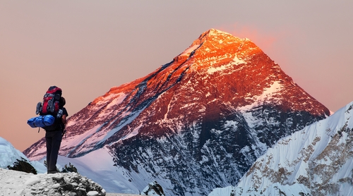 man facing mountain