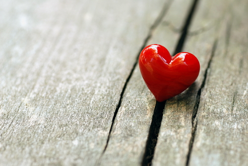 red heart on wood