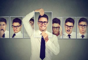 man with multiple photos of self