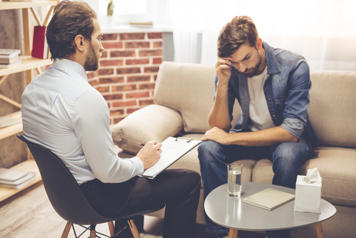 Apprehensive man in therapy