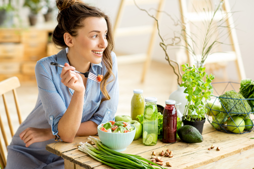 Woman eating a salad