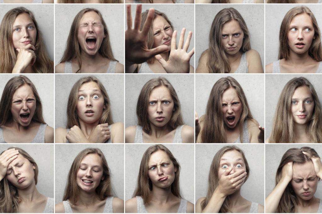 grid showing a woman depicting various emotions